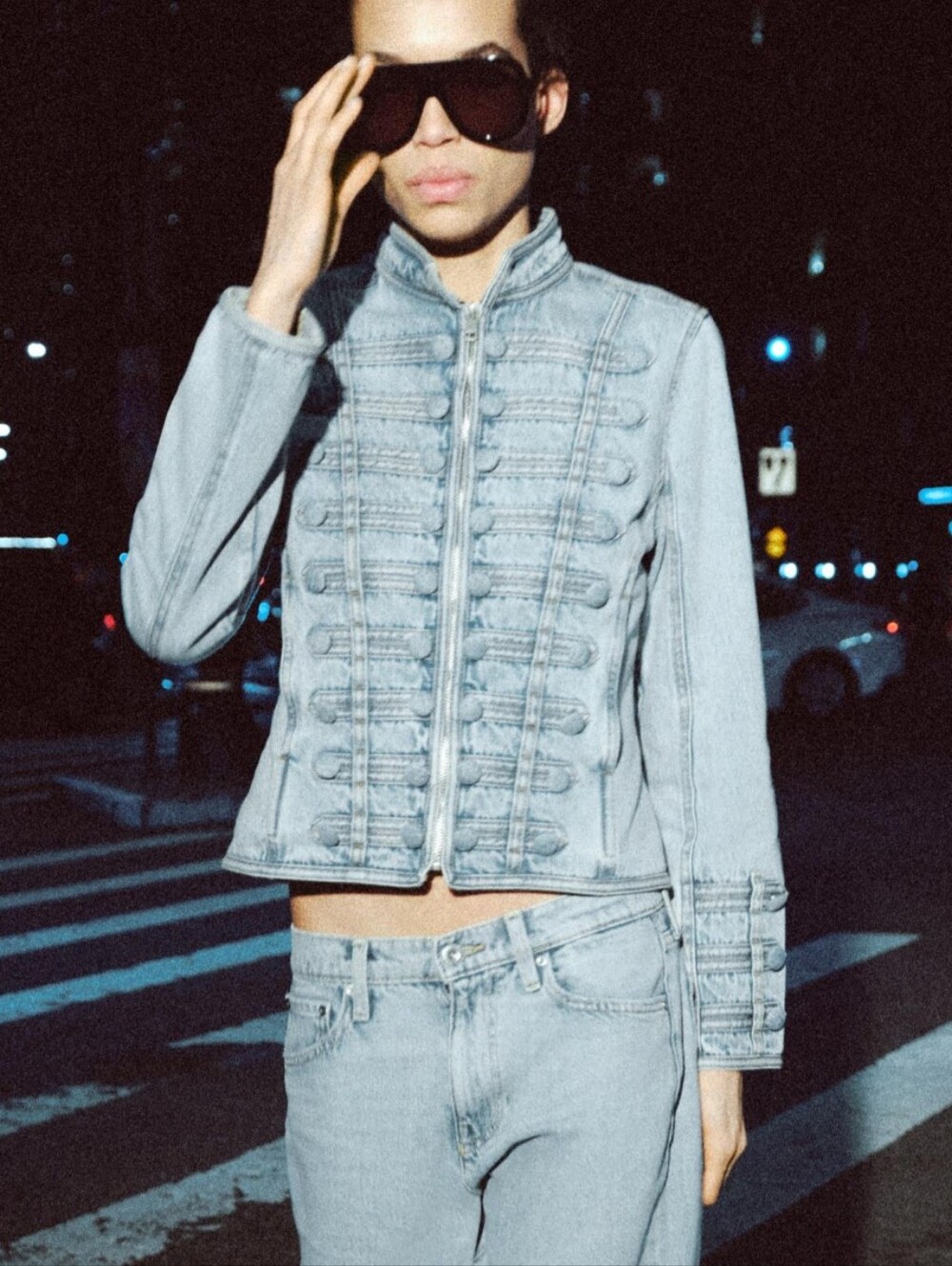 Zara Light Blue Denim Military-Style Jacket - Women